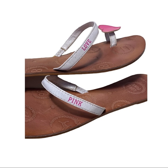 Victoria Secret Love Pink Leather Sandals With Pink Heart Toe Loop - Picture 7 of 10